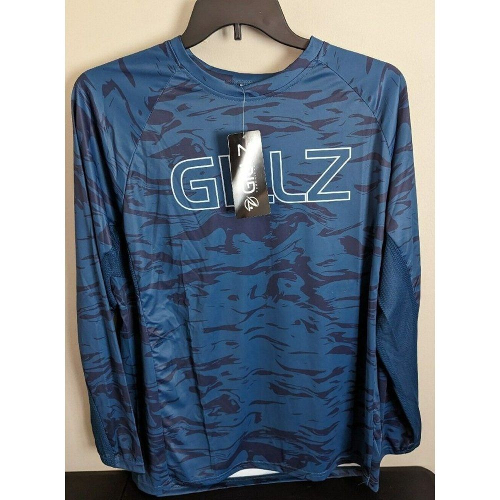 * Gillz Mens LS UV Tournament Series V2 Blue Waterman Print LS Fishing Shirt XL